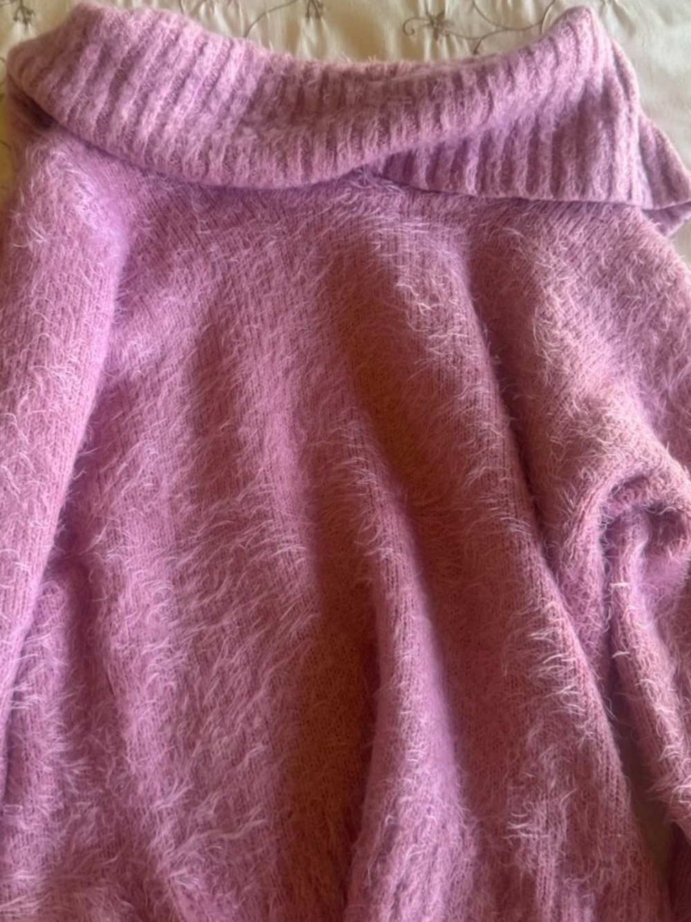 Cozy Pink Off-Shoulder Mohair-Blend Sweater